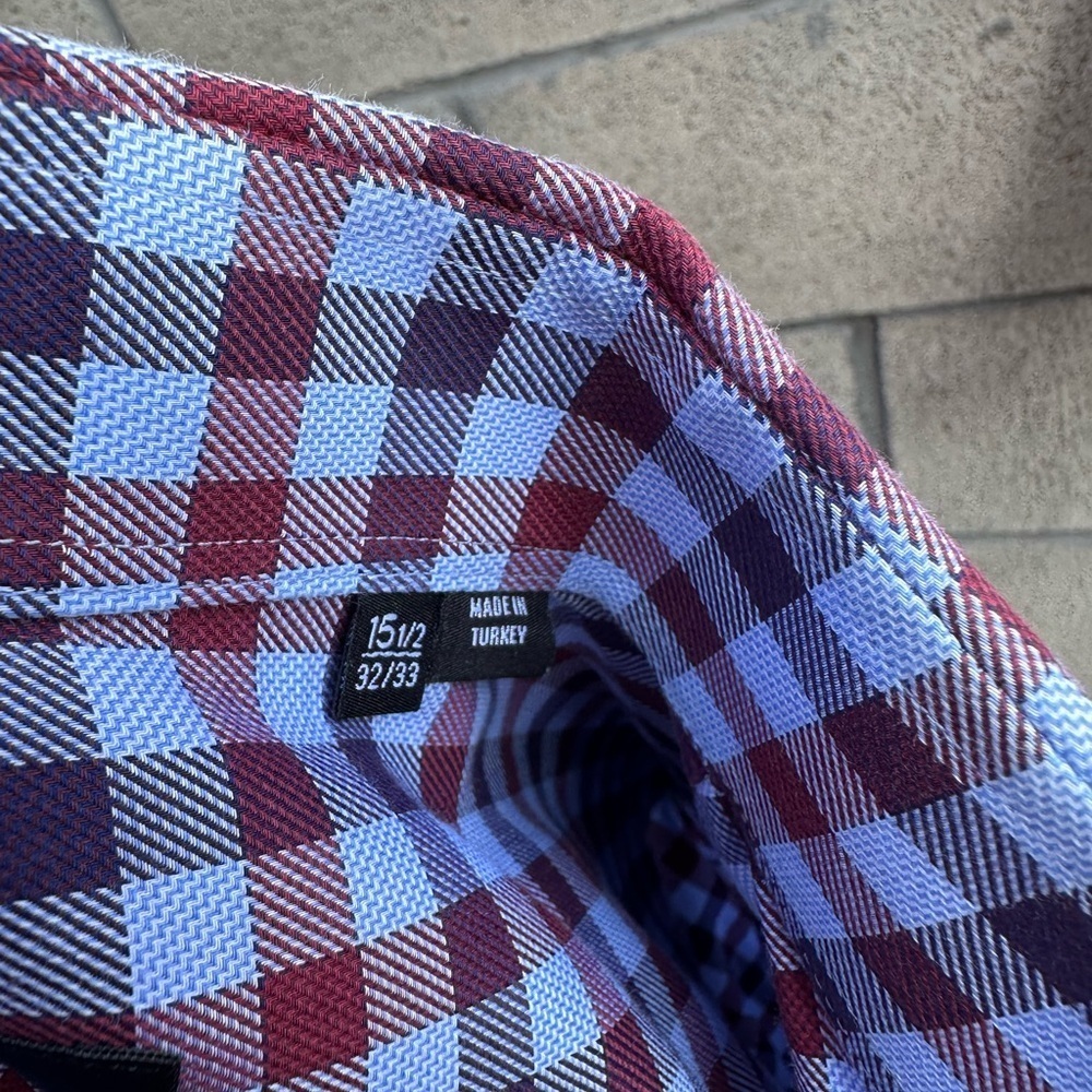 Hugo Boss Sharp Fit Checkered Dress Shirt Red/Blue Men's Size 15 1/2 - Picture 5 of 5